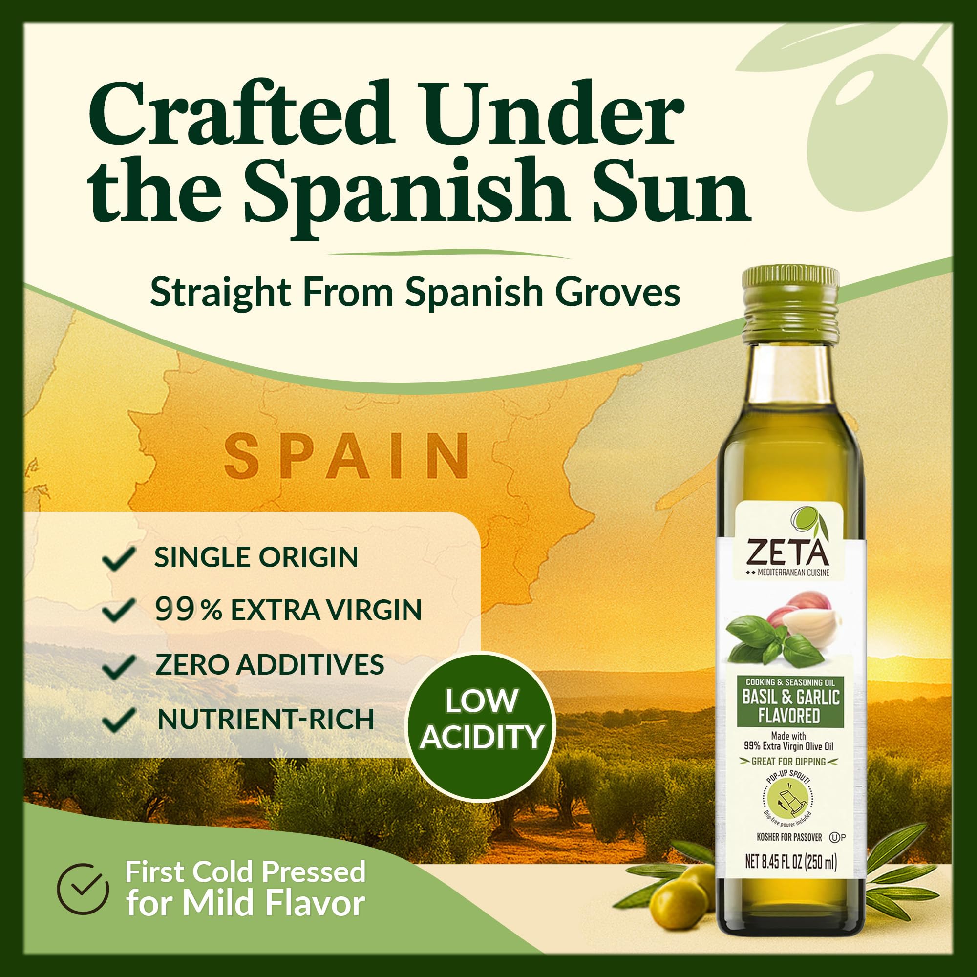 Amazon.com : Zeta Extra Virgin Olive Oil with Basil and Garlic 8.5